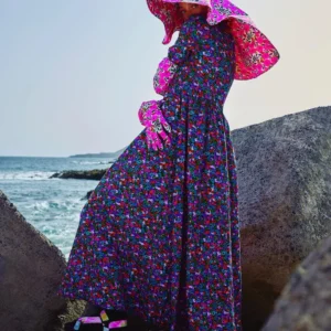 vestido flores lila rojo